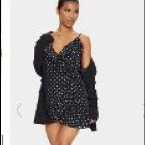 Black Polkadot Wrap Over Shift Dress. - Picture 2 of 3